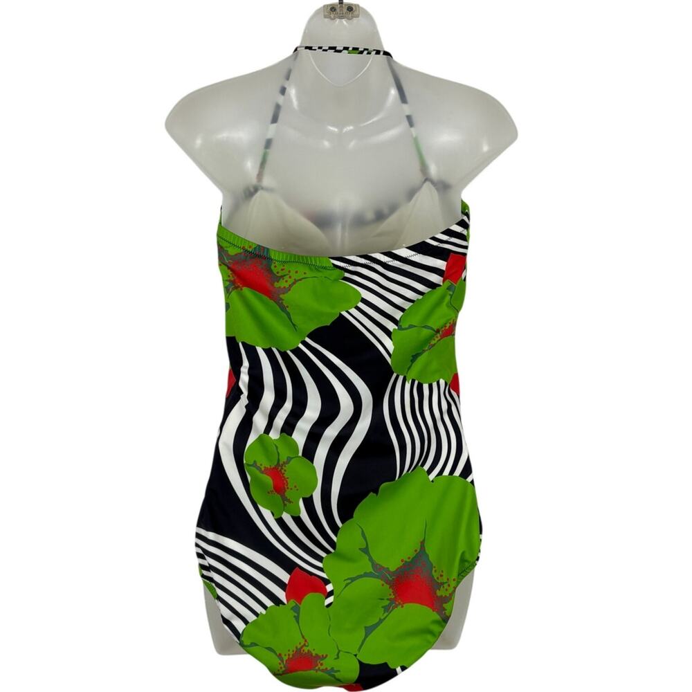 J.Crew Ruched Halter One-Piece Swimsuit in Black Combo Abstract Mod Print 12 - Picture 2 of 5
